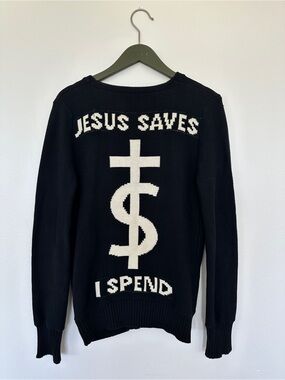 UNIF Jesus Saves I Spend Cardigan Sweater Black White XS Rare OG UNIF